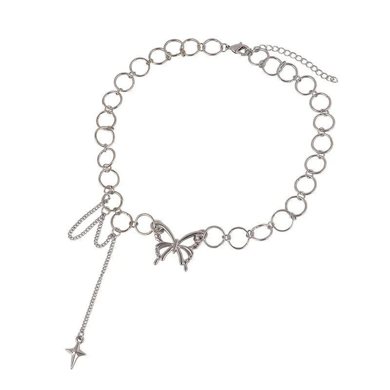 

100% Titanium Steel Linked Chain Butterfly Cross Chokers Necklace for Women Ladies Pendant Necklaces 2020 New Fashion Jewelry