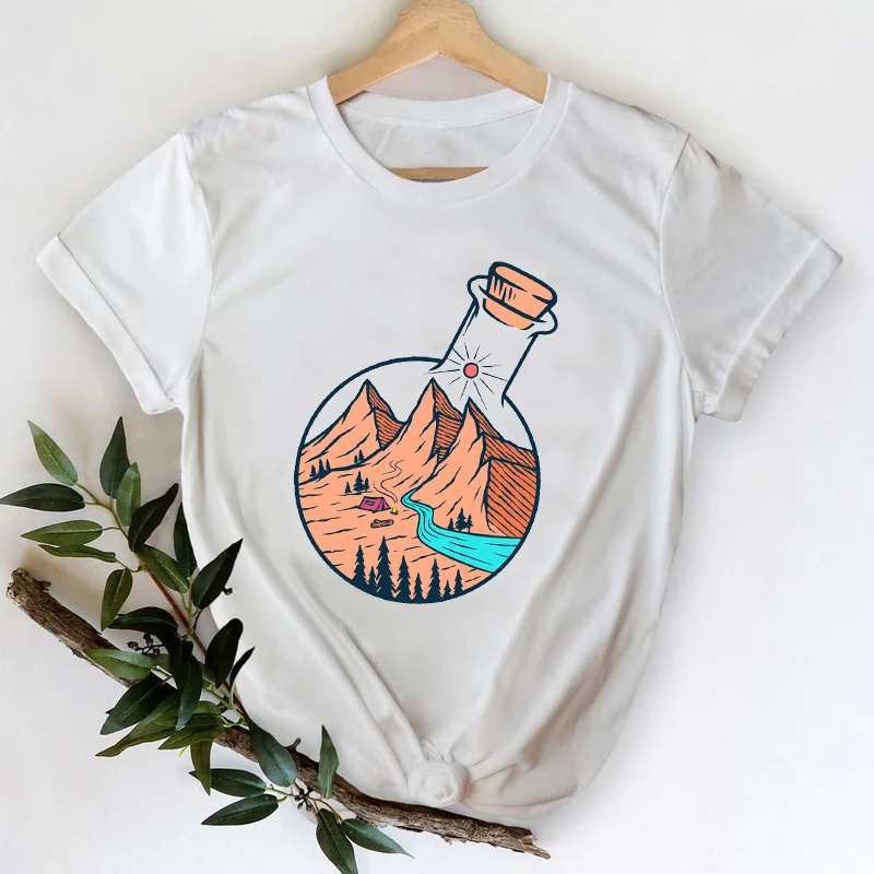 

T-shirts for Women 2021 River Mountain Travel Clothing 90s Cute Spring Summer Top Lady Print Graphic Tshirt Female Tee T-Shirt
