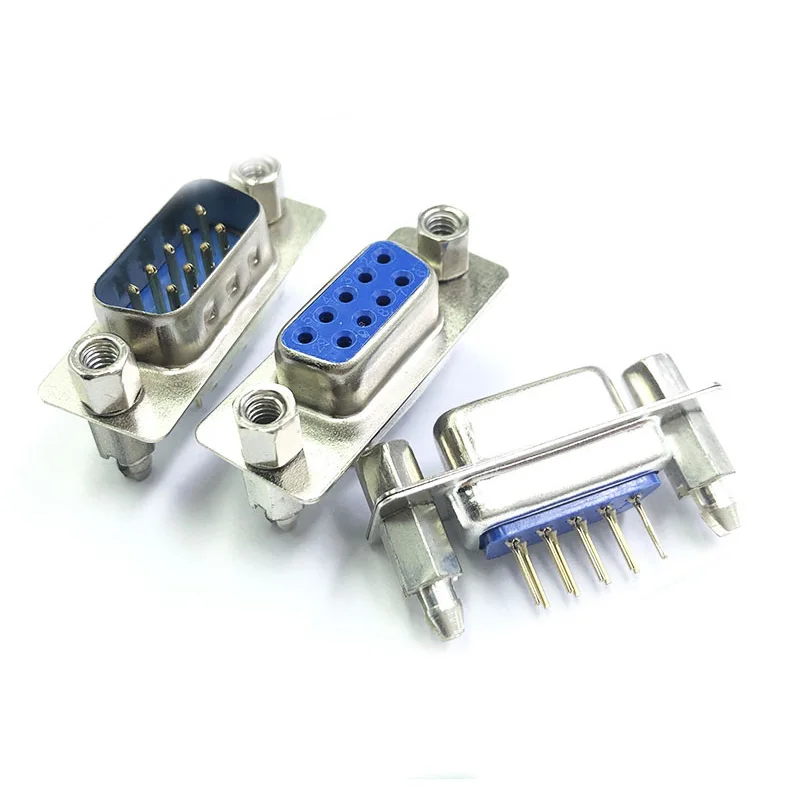 10Pcs Male/Female Blue Straight Pin DB9 DB15 DB25 DB37 VGA D-sub PCB Mount RS232 Serial Port Connector Socket With Screw Nuts - купить по