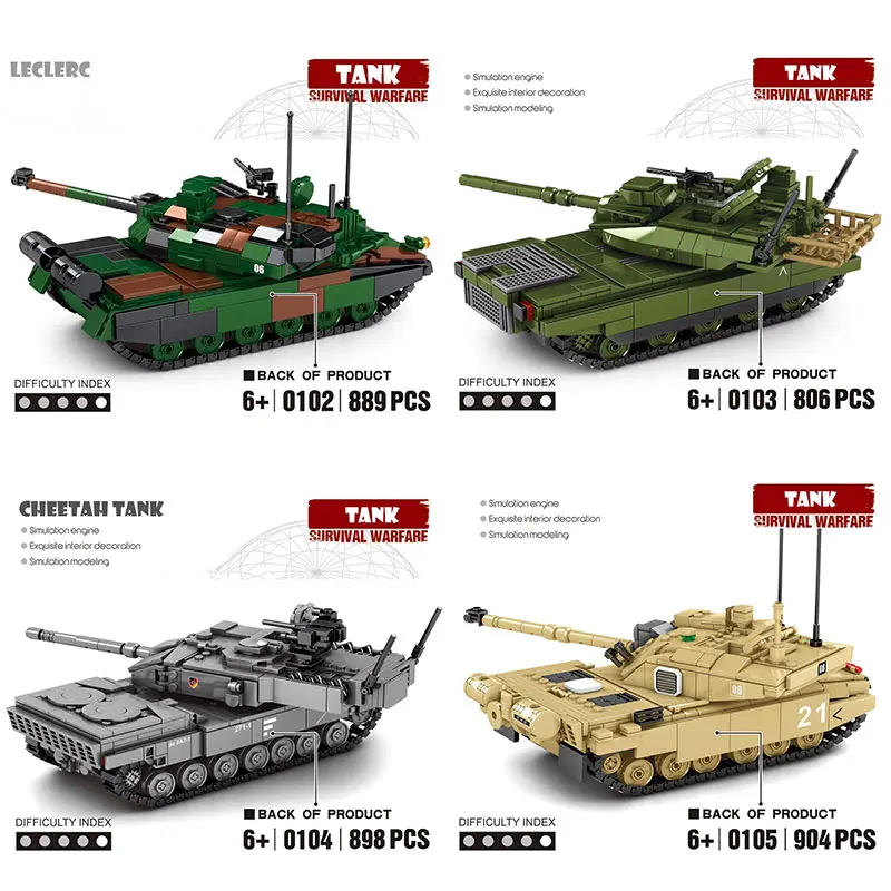 

Military Main Battle Tank Block Set Leclerc Type 10 Leopard Challenger Model Building Brick Toy For Boy Kids