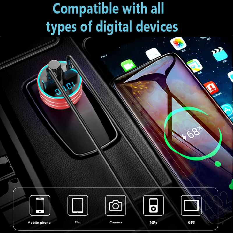 Автомобильный Bluetooth 5 0 FM передатчик беспроводной громкой связи аудио приемник