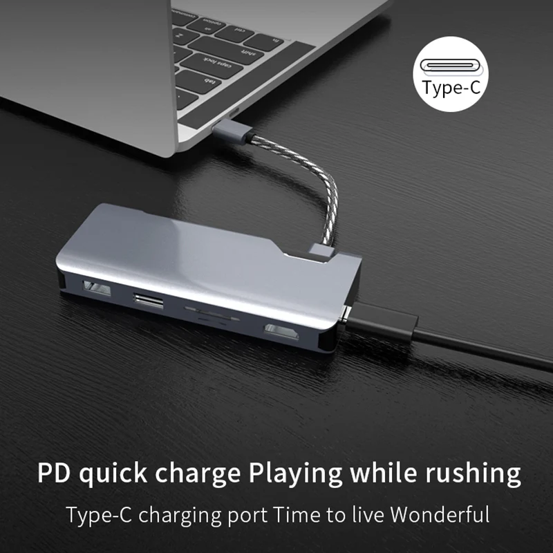 

Type-C to HDMI Hub PD RJ45 USB3.0 TF Portable for Home Office Laptop Mouse SGA998