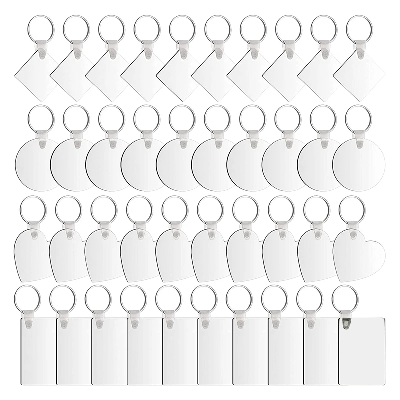 

40 Pcs DIY Sublimation Blank Keychains,Double-Side Blank Keychain Printed Keychain Heat Transfer Keychain with Key Ring