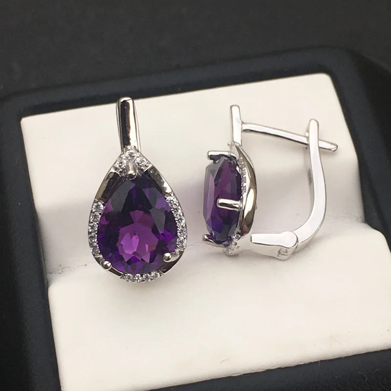 CSJ аметист кварц драгоценный камень Мода хорошие серьги Стерлинговое Серебро 925