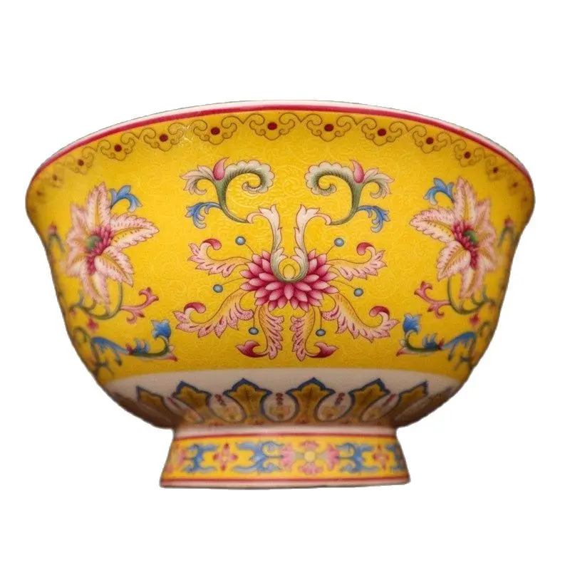 

Chinese Old Porcelain Enamel Flower Pattern High Foot Big Bowl