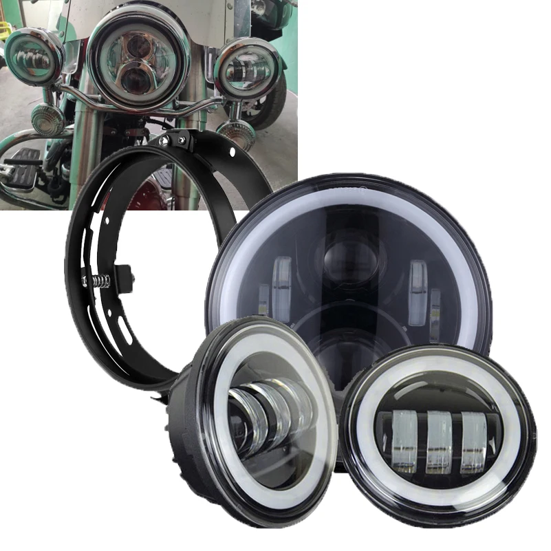 

For Harley Motorcycle Light Electra Glide Softail Fat Boy Touring 7 Inch phare moto LED Headlight with 4.5'' Fog Lamps Chrome.