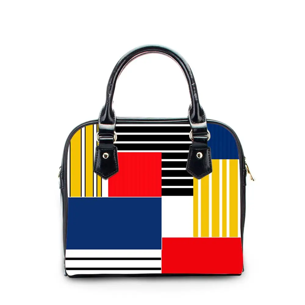 

Cusotm colorful stripes print Handbag Women Luxury Hand Bag Totes Ladies PU Leather Shoulder Crossbody Bag Feminine