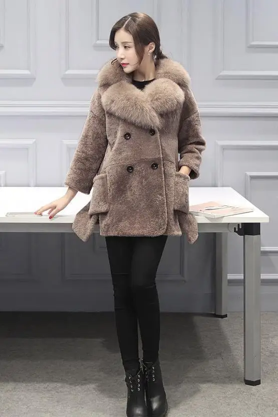 Coat Women Winter Faux Sheep Sheared Red Fur Coats Female Long Jacket Korean Manteau Femme Hiver KJ239