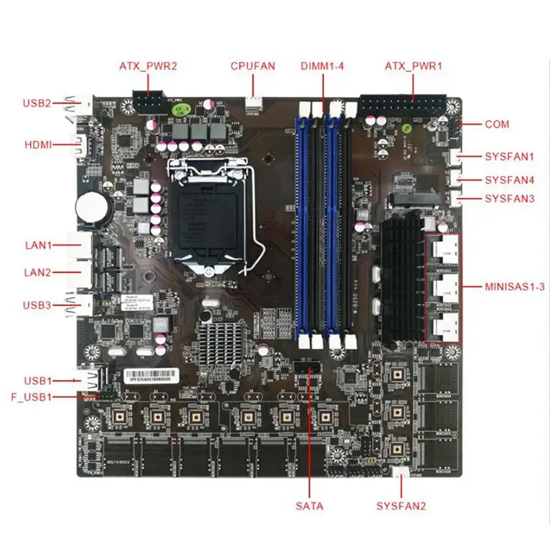 Bestellen W-B250-12S 12 SATA Professionelle Bergbau NAS IPFS Verwendet Desktop-Motherboard Intel B2508 LGA1151 DDR3 32GB SATA3 USB 2,0 USB 3,0