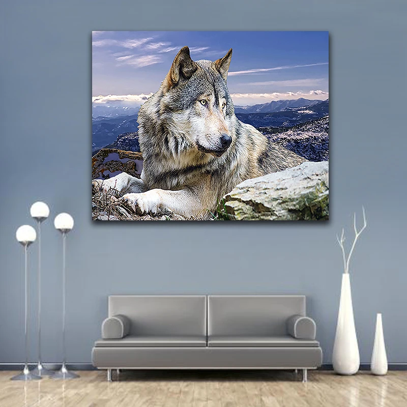 DIY картинки для раскраски по номерам с цветами плато Одинокий Волк картина