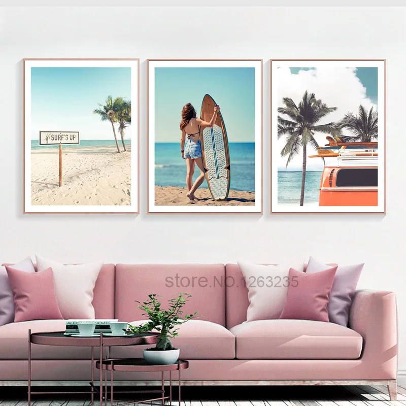 Прибой скандинавский плакат Холст Картина кокосовое дерево квадрат настенные