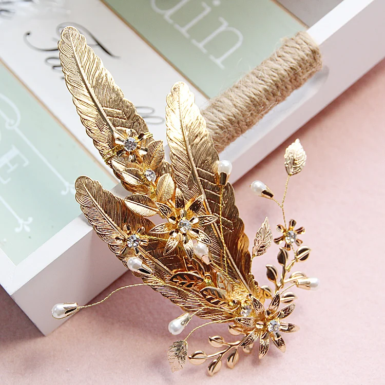 Золотой ручной работы женский головной убор свадебный тиара для волос с зажимом