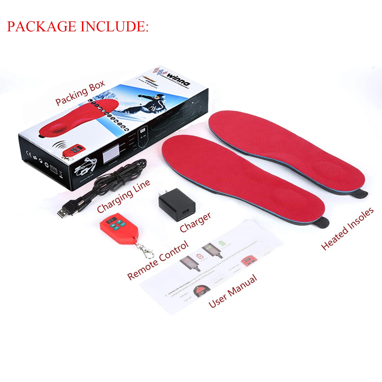 2000mAh Electric Heated Insoles LED Wireless Remote Control EVA Rechargeable Foot Warmer Sports Shoes Pads Size 35-46 Can Be Cut