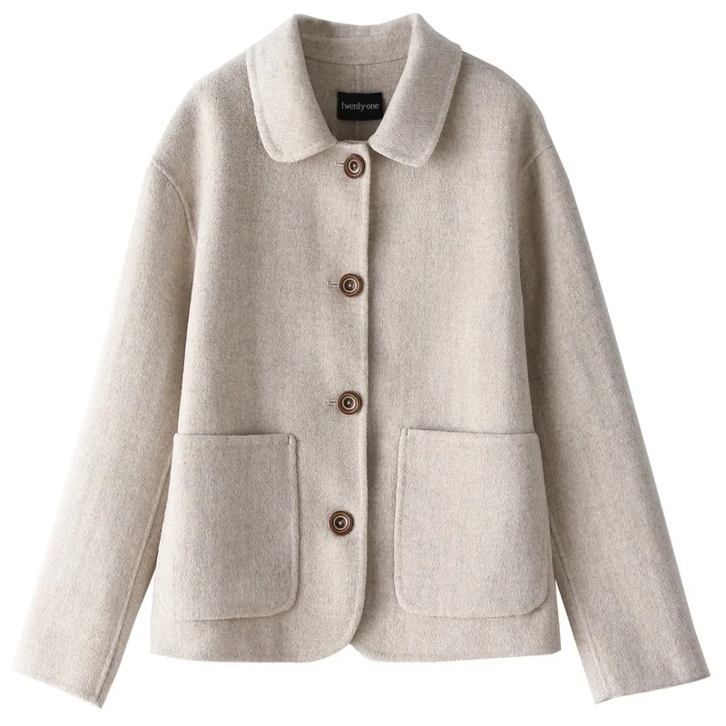 

Осенне-зимнее маленькое шерстяное пальто в стиле преппи женское новое популярное короткое двустороннее кашемировое шерстяное пальто