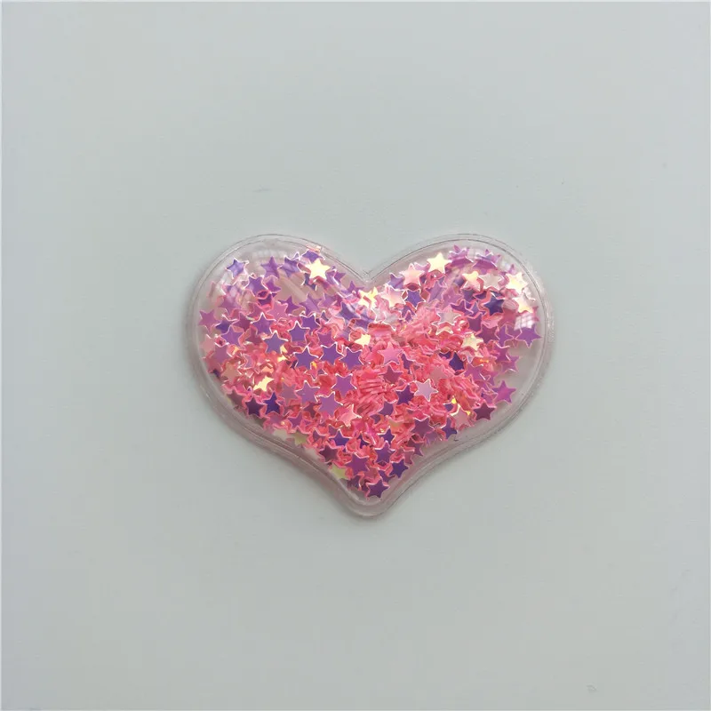 

30pcs/lot Small Size 3.8*3cm Heart Transparent Bling bling Flowing Patches Appliques for DIY Children Clip Accessories