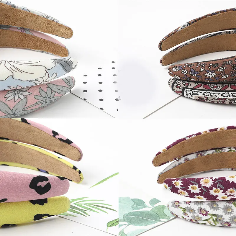 

Bohemian Leopard Satin Hairband Sponge Headband Fashion Floral Wide Side Hairpins For Girls Woman Customized Hair Accessories