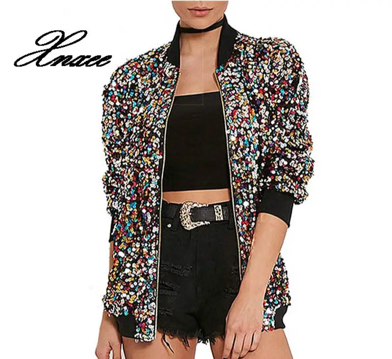 Осенняя куртка бомбер с блестками Xnxee Женские базовые пальто кардиган