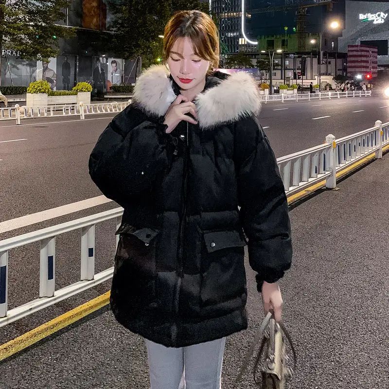 

Fashion Autumn Winter Women Jacket New Female Fur Collar Hooded Short Parkas Warm Casual Plus Size Loose Overcoat Coat