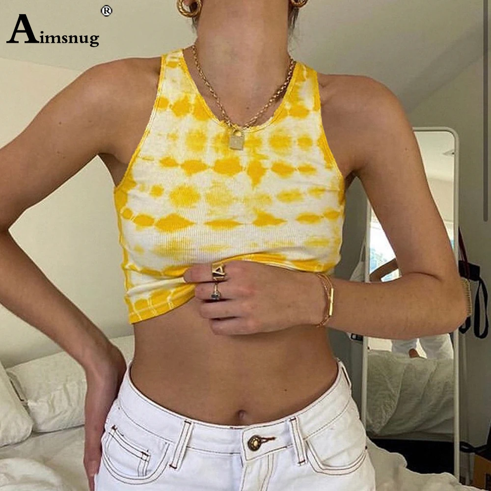 

Women's Crop Top New Leisure Casual Shirt Ladies 2020 Summer Tshirt Slim Sleeveless fashion Printed Tie dye Vest Clothing Femme