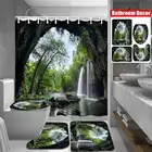 Тканевая занавеска для душа с 3d-изображением пейзажа леса водопада, набор для ванной комнаты с рисунком деревьев, коврик для ванной, чехол для сиденья унитаза, коврик-подставка