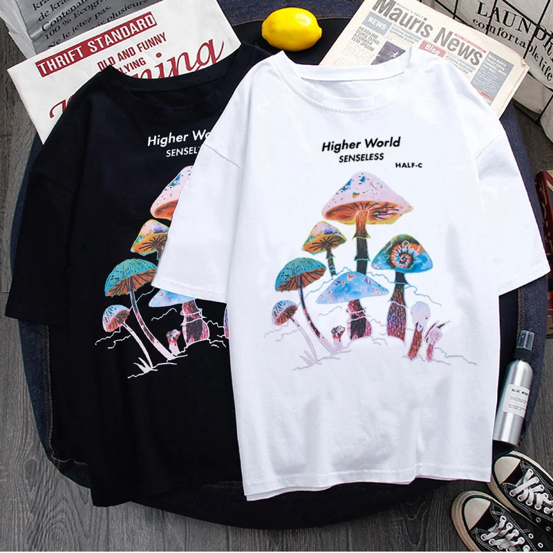

Harajuku Colorful Mushroom Print T-shirt Street casual Streetwear 2021 Harajuku Casual Pullover T-shirt Female Mens Fashion Tops