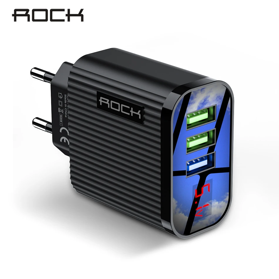 ROCK 3 порта USB телефон зарядное устройство светодиодный дисплей ЕС 3A Max Быстрая Зарядка адаптер для iPhone samsung Xiaomi LG путешествия настенное зарядное устройство