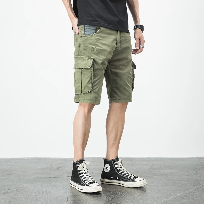 

High quality summer new loose solid Color Shorts Men's Japanese Multi-pocket Qveralls Straight Casual Shorts