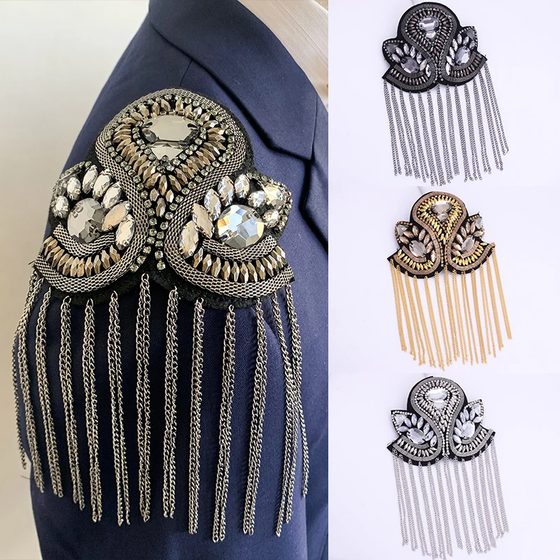 

one piece breastpin tassels shoulder board mark knot Epaulet metal badges applique patches for clothing HE-2559