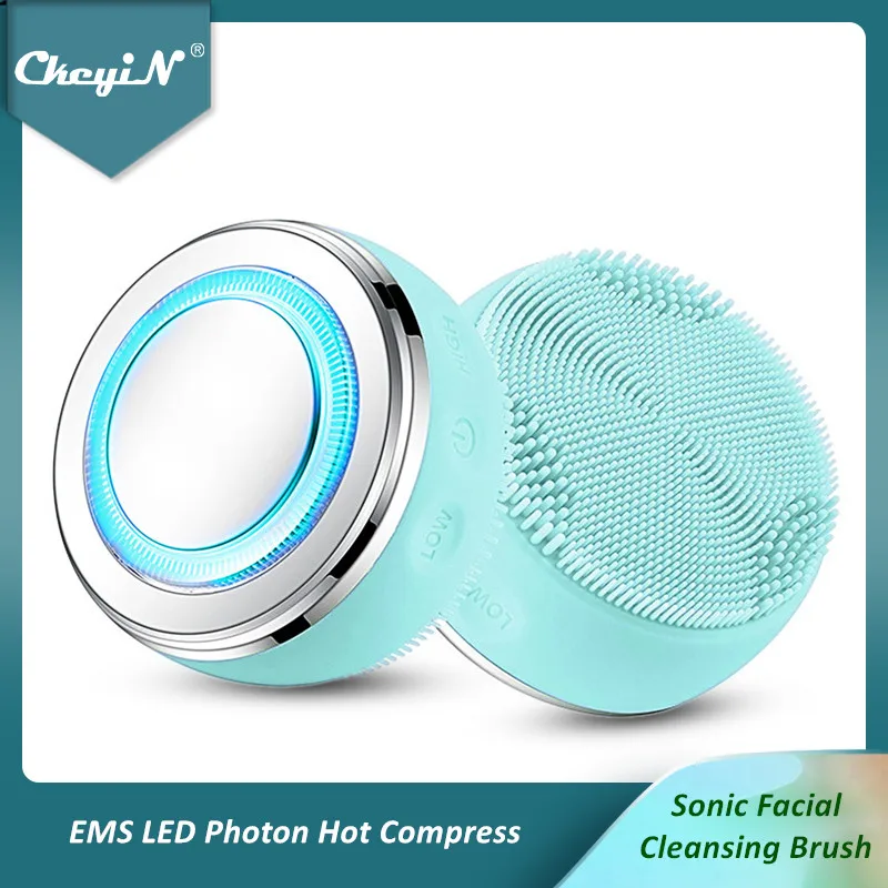 CkeyiN 2 в 1 Sonic Щетка для очищения лица EMS светодиодный Фотон терапия горячий