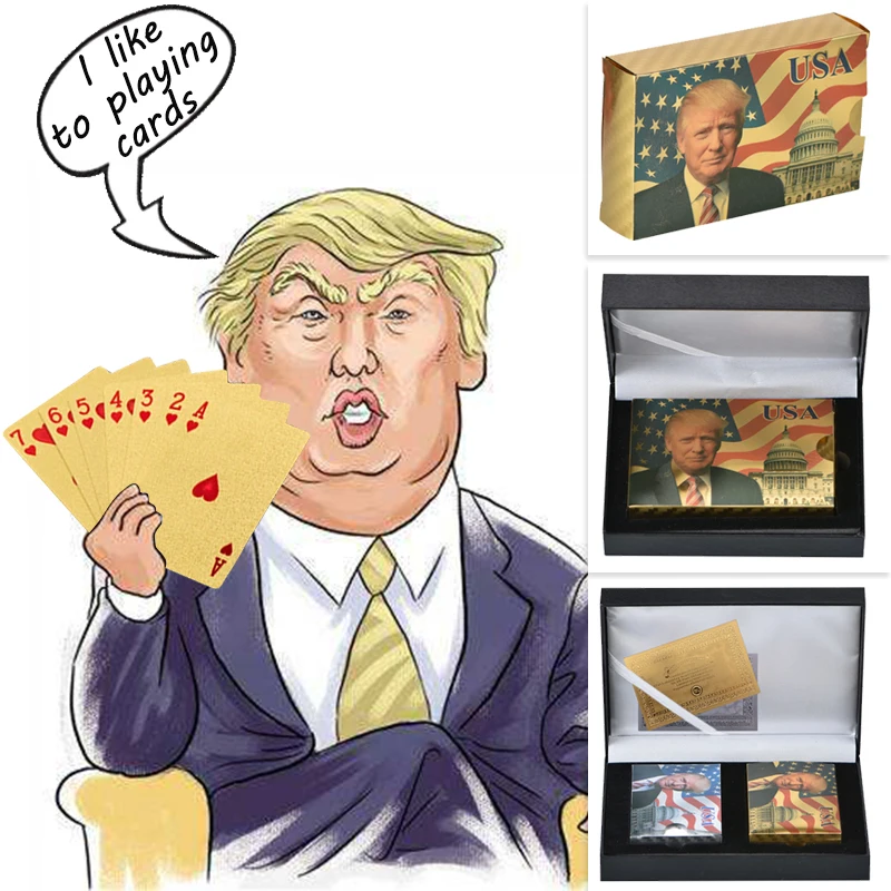 

Donald Trump Plastic Playing Cards Poker Gold and Silver Poker Set Waterproof Mens Birthday Gift Ideas Dropshipping