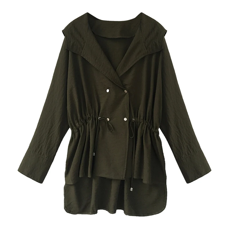 

Women Overcoat Windbreaker Spring Autumn Long Sleeved Hooded Jacket Coat Lady Korean Loose Casual Thin Jacket