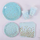 Оптовая продажа 10 шт.лот, дня рождения, голубого цвета, с бесплатной доставкой золото бумажная салфетка чашка тарелка ложка Вилка вечерние ткани на день рождения свадебное украшение