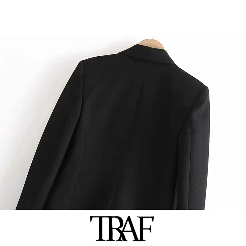 Женский двубортный Блейзер TRAF винтажный черный блейзер с длинным рукавом и