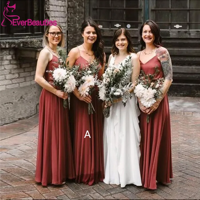 

Длинные шифоновые платья для подружек невесты, элегантные платья на тонких бретельках, 2020