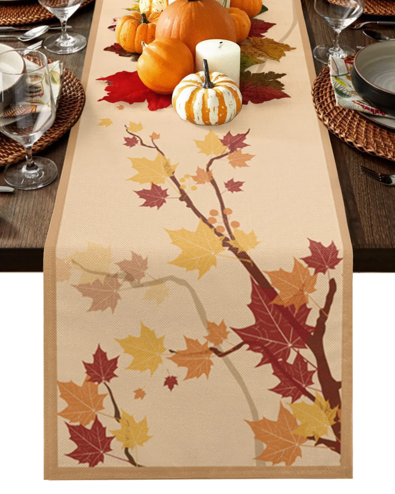 

Thanksgiving Fall Leaves Fallen Leaves Table Runner Dining Table Wedding Party Christmas Cake Floral Tablecloth Decoration