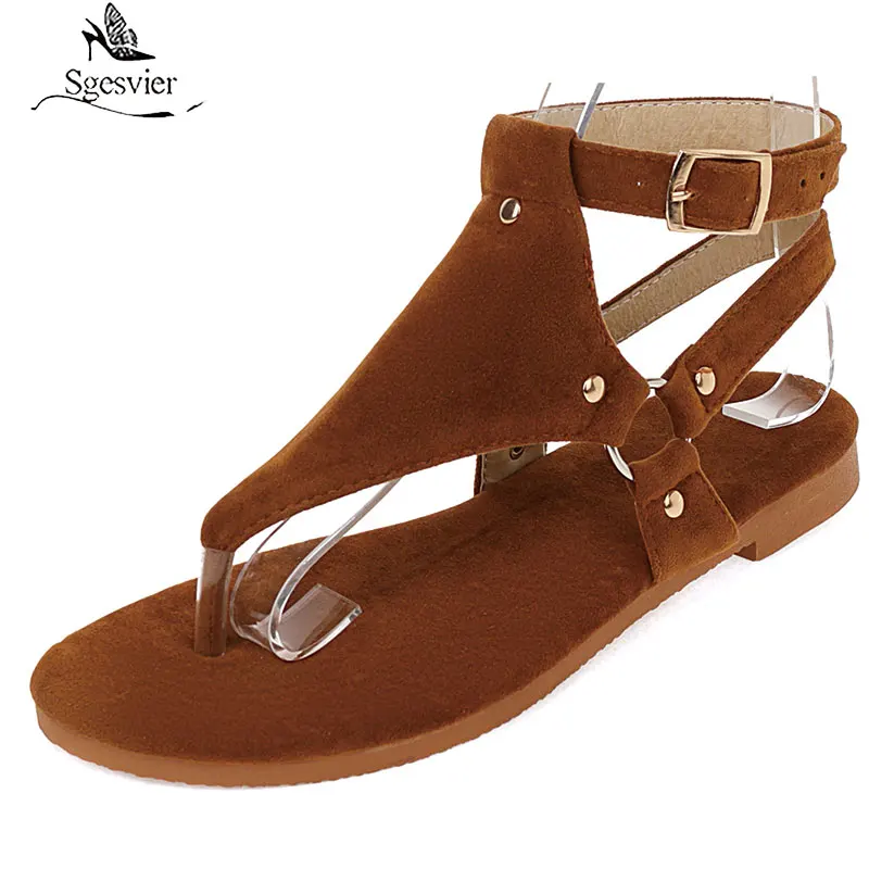 

Sgesvier 2021 hot sale flat shoes women sandals buckle summer casual shoes flip flops ladies PU sandals black brown shoes