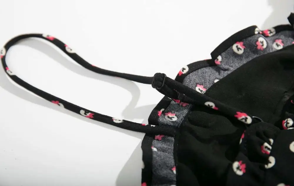 Шикарный цветочный принт черный vestidos Bazaleas Винтаж Спагетти ремни тонкое платье