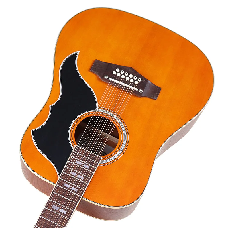 Высококачественная акустическая гитара 12-струнная оранжевого цвета
