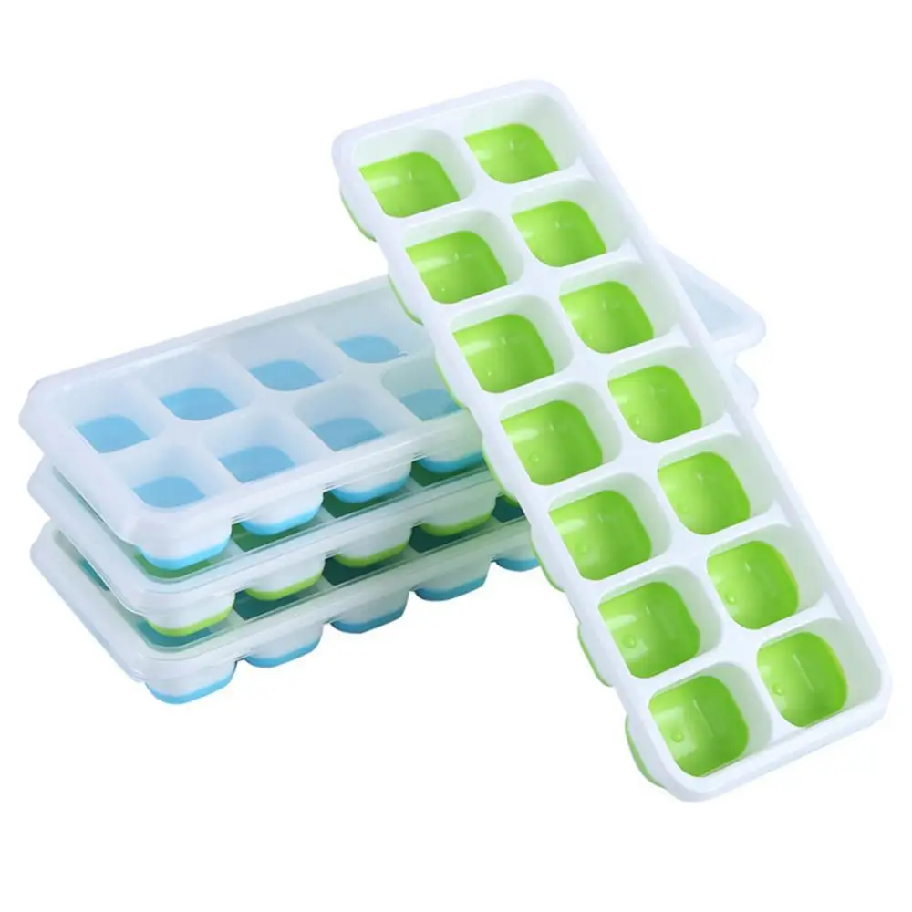 

4Pcs 14-Grid Silicon Ice Cube Tray with Lid Easy-Release Spill-Resistant Durable Removable Mold for Freezer Baby Food