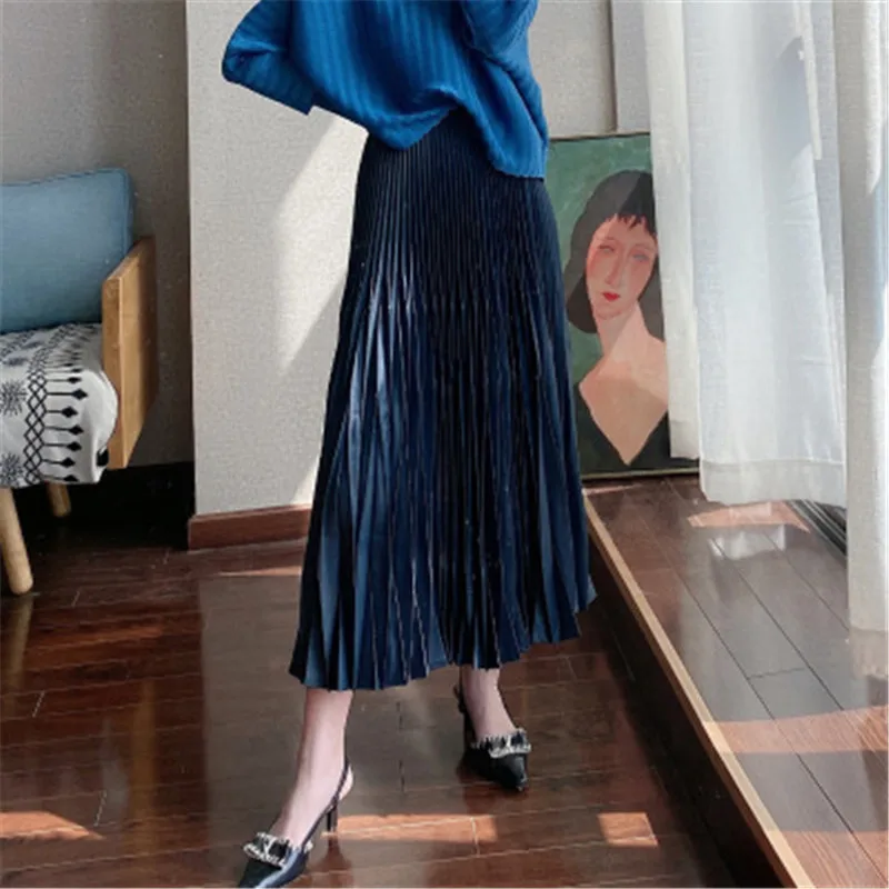 

Miyake плиссированная юбка 2021 Весна и лето Высокая ниша дизайн чувство А-силуэта Высокая талия тонкая плиссированная юбка длинная юбка женска...