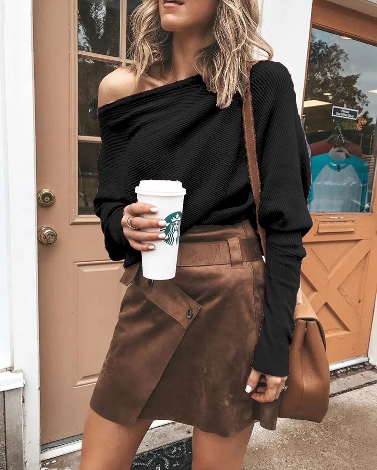 Fashion sexy t-shirt top strapless shirt bat long sleeve thread | Женская одежда