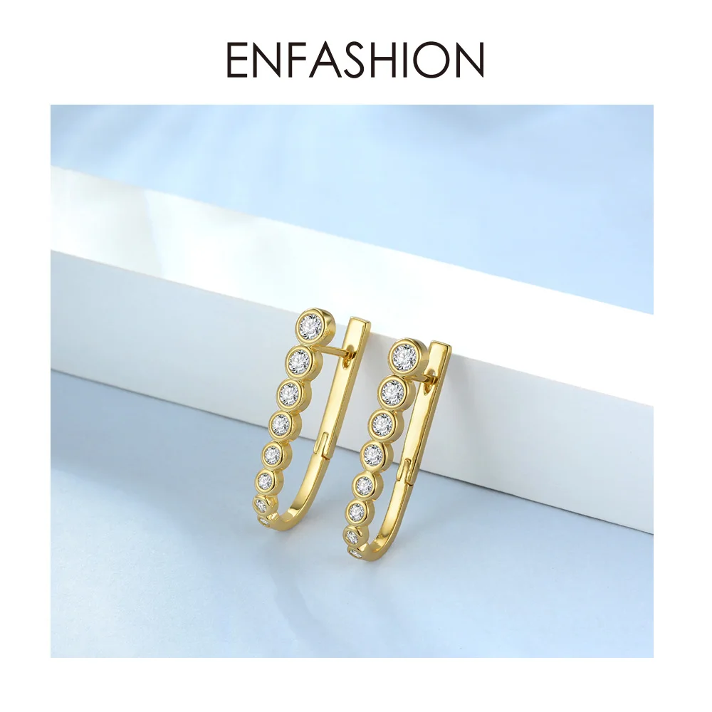 ENFASHION, Кристальные простые серьги-кольца для женщин, маленький золотого цвета, u-образные циркониевые обручи, серьги, модные ювелирные изделия Oorbellen E191100