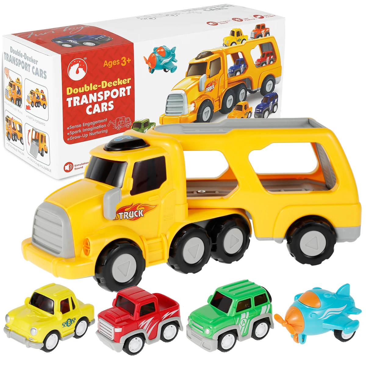 

5 in 1 Construction Truck Set Push and Go Car Play Vehicles Toys with Lights and Sounds Cartoon Car Truck Toys for Kids Toddlers