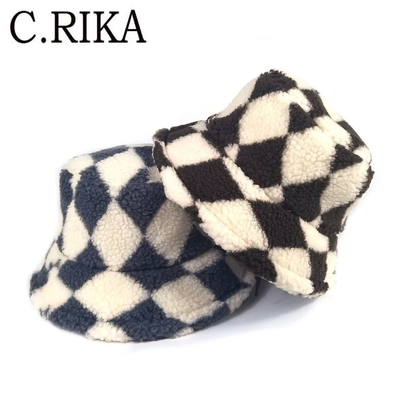 

Панама из овечьей шерсти Женская, модная мягкая шапка в клетку, уличная теплая плюшевая шапка для бассейна, Осень-зима