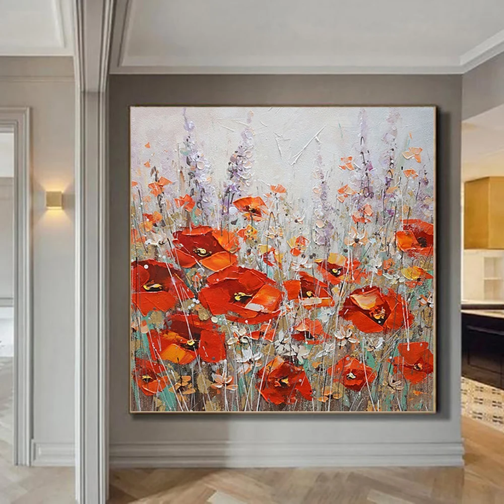 

Abstract 3D Flowers Oil Painting On Canvas Hand Painted Flower Thick Oil On Canvas Painting For Living Room Home Decor Wall Art