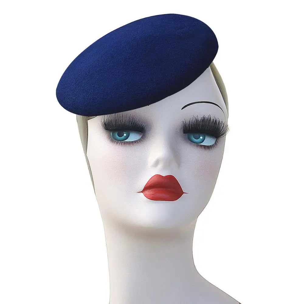 Royal Blue Женские шляпы-федоры очарование круглая пуговица войлочная коробочка для таблеток шляпы Дамская Шляпка база Коктейльная церковная Свадебная шляпка берет шапочки A227 - Цвет: Royal Blue