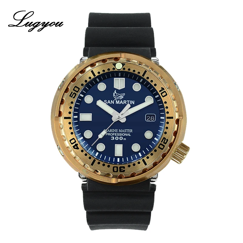 Shark Blue NH35 Lugyou Сан Мартин тунец SBBN015 механические мужские часы бронзовая резина черный сапфир выпуклые 300 метров Водонепроницаемость супер свечение - Цвет: Shark Blue NH35