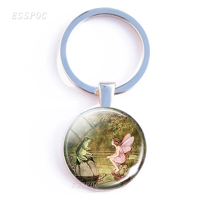 Двухсторонний брелок лягушка и феи сказочные украшения кабошон стеклянный