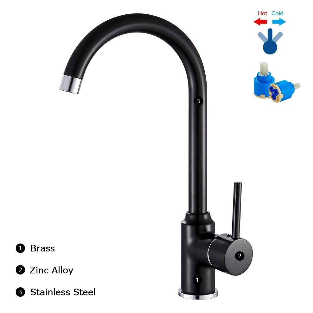 Черные латунные кухонные краны высокого давления Кухонные смесители с фиксированным носиком холодной и горячей дома отель кран