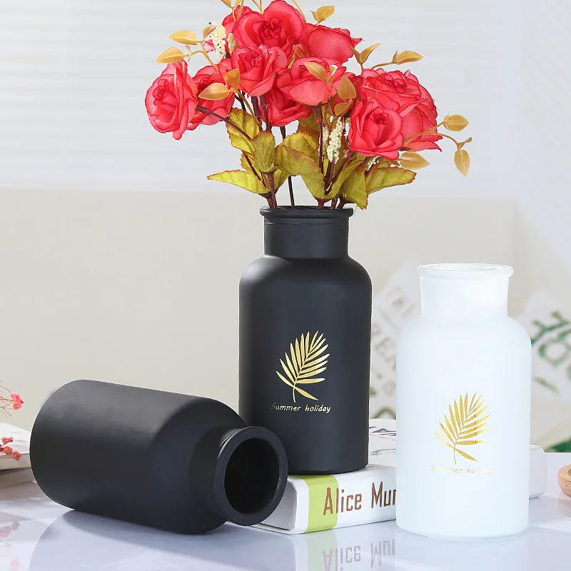 Glass Vase Nordic White/Black Sandblasting Flower Vases Dried Bottle Bar Home Decor Fun Gifts Dropshipping | Дом и сад